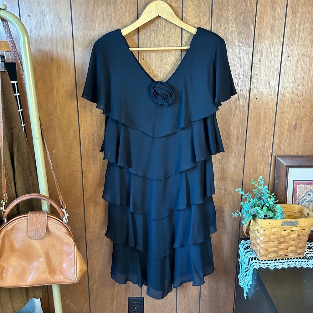 Vintage Patra Petites Black Ruffle Mini Dress Size 10
